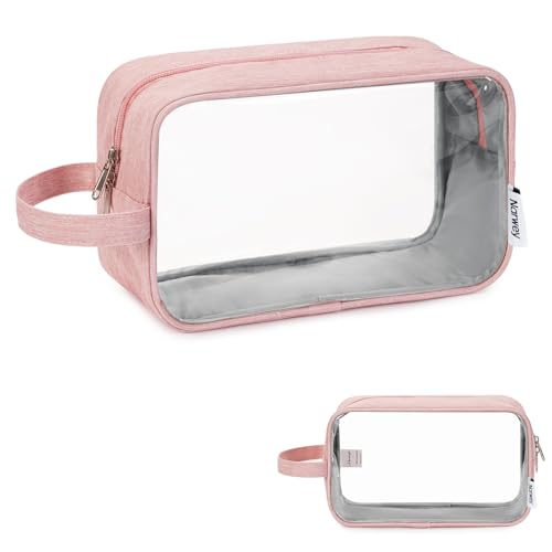 Narwey Clear Travel Toiletry Bags for Traveling Toiletries Men Women, Clear Makeup Bag Cosmetic Bag with Zipper, Make Up Pouch Organizer Bag with Handle, Skincare Beach Snack Medicine Bag, Pink - color: Clear-Pink