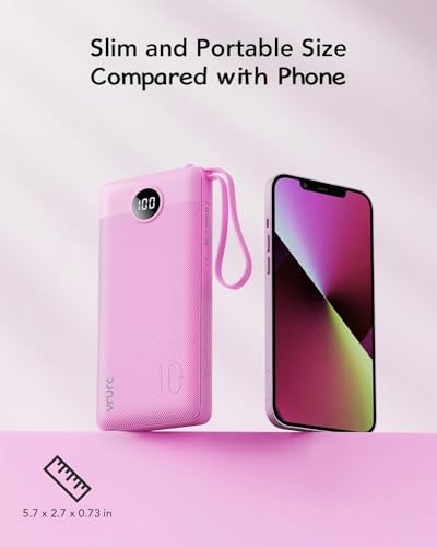 VRURC Portable Charger, Built-in 4 Cables Power Bank 10000mAh, Lightweight USB C Portable Phone Charger, 5 Output 2 Input Compatible with Smart Phones,Samsung,Android etc-Purple(1 Pack) - color: Purple