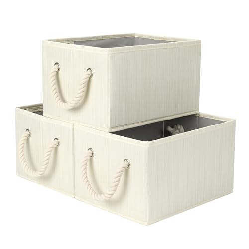 StorageWorks Fabric Storage Bins for Shelves, Storage Baskets for Closet Organization, Organizer Bins for Clothes Storage, Beige, White & Ivory, 3-Pack, Small - color: Beige, White & Ivory, size: Small