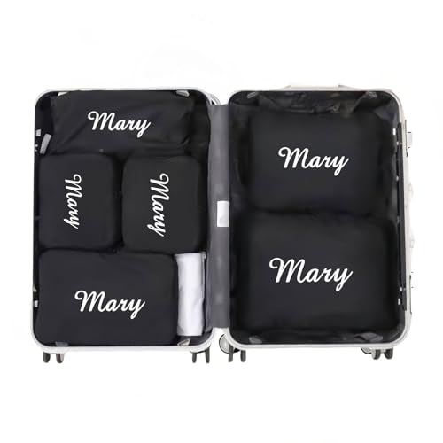Personalized Packing Cubes Set of 6 with Custom Name, Travel Organizer Bags for Suitcase, Lightweight Luggage Storage Cubes for Clothes Shoes Toiletries, Travel Essentials