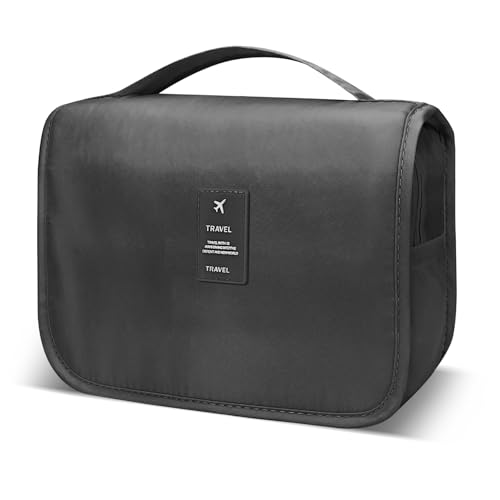 Lcsmaokin Large Capacity Travel Toiletry Bag with Hanging Hook for Men and Women Waterproof Travel Bathroom Storage Bag for Brushes Set,Mens Bathroom Bag Accessories-Black - color: B-Black