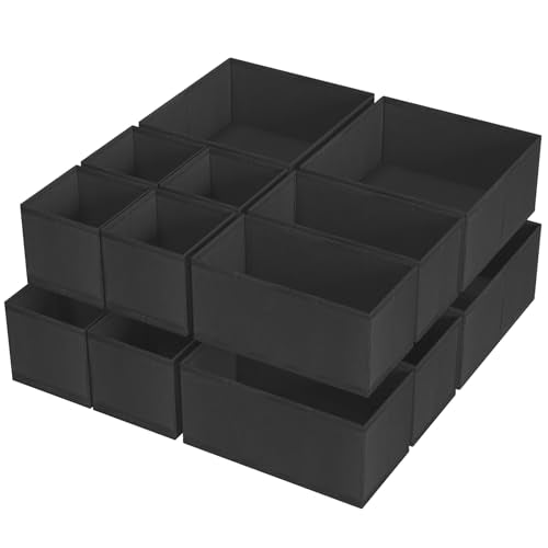 Criusia 16 Pack Underwear Drawer Organizer, Drawer Organizer Clothes, Foldable Cloth Storage Box Closet Dresser Drawer Divider Organizer for Clothes, Scarves (Black) - color: Black, size: 16 Pack