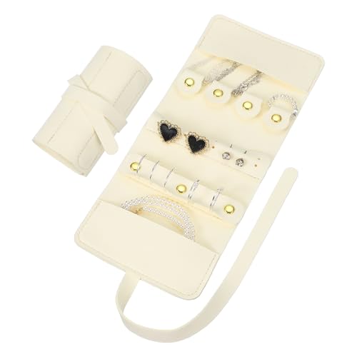 uxcell Travel Jewelry Bag Roll, Foldable Travel Organizer with Tie Close Microfiber Storage Roll for Earrings, Necklaces, Rings, Bracelets, Brooches, Valentine's Day Gifts, White - color: White