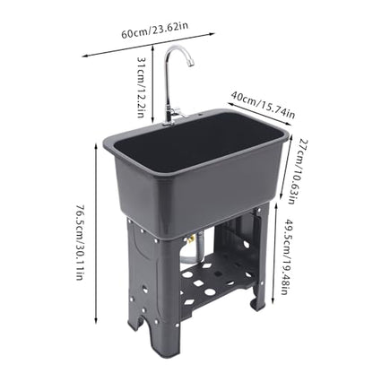 Laundry Sink, Freestanding Plastic Laundry Sink With Washboard Utility Sink Laundry Tub Indoor and Outdoor Utility Sink with Faucet Hoses Drain Kit for Laundry Room Washing Room Garden Garage - color: 23.62*15.75*30.12in -Gray