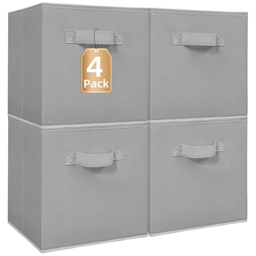 STORAGE MANIAC Storage Cubes, 11 Inch Collapsible Storage Bins with Handles, 4 Pack Fabric Foldable Bins for Organization, Durable Storage Bins for Closet, Shelves, Offices, 4-Pack Grey - color: Grey-4 Pack, size: 11 INCH