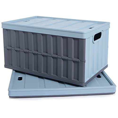 Citylife 64L Collapsible Storage Bins with Lids Plastic Storage Containers for Organizing Stackable Storage Box Large Heavy Duty Utility Crates, 2 Packs - color: Blue, size: 64L - 2 Pack