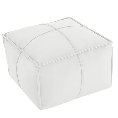 MeMoreCool Stuffed Round Pouf Ottoman Foot Rest, Floor Pouf Foot Stool with Soft Foam Chunk Filling, Small Round Ottoman Footstool Circle Footrest for Living Room - color: Piping Off-white