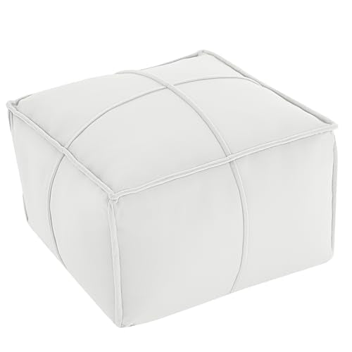 MeMoreCool Stuffed Round Pouf Ottoman Foot Rest, Floor Pouf Foot Stool with Soft Foam Chunk Filling, Small Round Ottoman Footstool Circle Footrest for Living Room - color: Piping Off-white