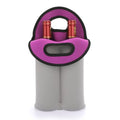 Hipiwe 2 Bottle Wine Tote Carrier Bag With Handle - Neoprene Insulated Holder for Water Bottles, Beer, Drinks - Protective Travel Picnic Carrier - style: Grey + Purple
