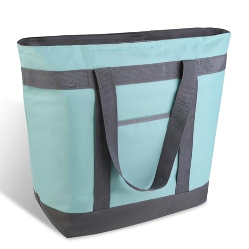 mosago Insulated Grocery Tote Bags, Large Reusable Cooler Bags with Zipper, Leakproof Thermal Shopping Bags for Food Delivery, Beach, Travel, for Picnic, Collapsible, Green - color: Green