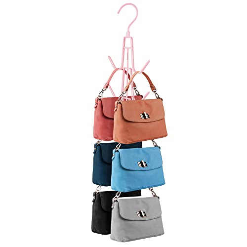 ZEDODIER Purse Organizer for Closet, Heavy-Duty Hanging Purse Hanger Closet Holds Up to 6 Purses, Metal Rotating Space Saving Bag Holder Handbag Storage Hook Backpack Rack, Pink - color: Pink, size: 1 Pack