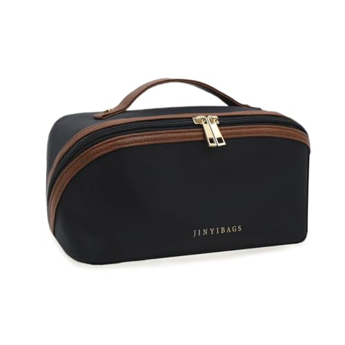 Travel Makeup Bag – Large Cosmetic Organizer with Waterproof Nylon, Smooth Double Zipper & Tear-Resistant Lining, Toiletry Pouch for Women (Black) - color: 05-Black