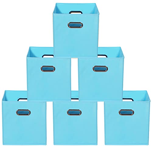 Yunkeeeper storage bins Cubes, Fabric Cube Organizer with Handle, Foldable Cube Bins for Cloth or Accessary Storage, 11x11x11, Set of 6, (Blue - color: Blue, size: 6 Pack