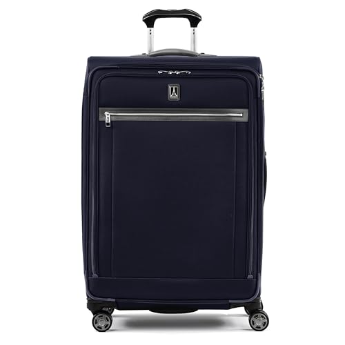 Travelpro Platinum Elite Softside Expandable Checked Luggage, 8 Wheel Spinner Large Suitcase, TSA Lock, Men and Women, Dark Blue, Checked Large 29-Inch - color: Dark Blue, size: Checked-Large 29-Inch