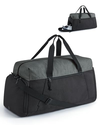 BAGSMART Foldable Travel Duffle Bag, Lightweight 56L Weekender Duffel Bag With Shoe Compartment, Water Resistant Workout Duffle Sports Bag for Travel Yoga, Black - color: Black, size: 56L