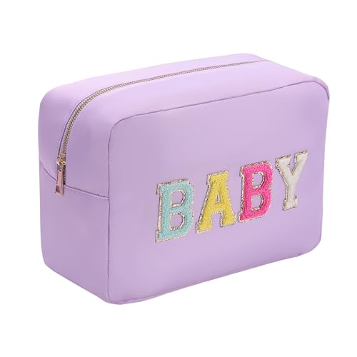Large Toiletry Bag Glitter Chenille Make Up Bag for Traveling Makeup Travel Organizer for Women Nylon Cosmetic Pouch with Zipper Pocket (XL,Purple-Baby) - color: Purple-Baby, size: XL