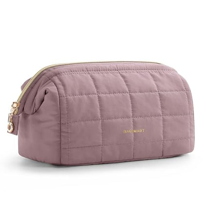 BAGSMART Makeup Bag Travel Cosmetic Bag, Puffy Padded Make Up Bags for Women Makeup Organizer Case, Wide-open Pouch Purse Travel Essentials Toiletries Accessories Brushes, Grayish Purple - color: 03-Dusty Lavender Purple