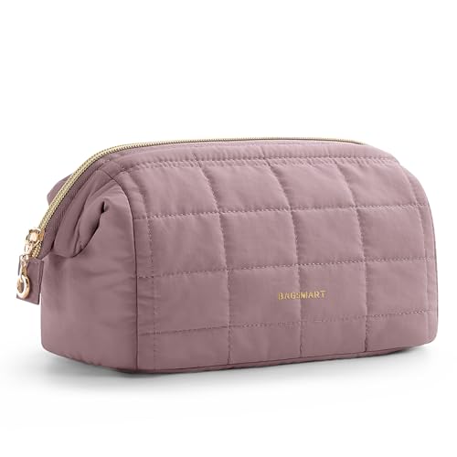 BAGSMART Makeup Bag Travel Cosmetic Bag, Puffy Padded Make Up Bags for Women Makeup Organizer Case, Wide-open Pouch Purse Travel Essentials Toiletries Accessories Brushes, Grayish Purple - color: 03-Dusty Lavender Purple