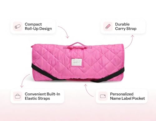 EVERYDAY KIDS Cute Preschooler and Toddler Cot Nap Mat for Home, Daycare, Preschool and Kindergarten; Easy to Roll Sleeping Mat with Elastic Straps, Pillow and Blanket - color: Princess Cot Nap Mat