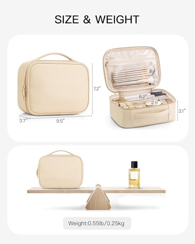 VLANDO Travel Makeup Bag,Portable Cosmetic Bag Makeup Case Organizer, Makeup Bag with Adjustable Dividers for Women,Girls,Wedding,Cosmetic Brushes,Toiletry,Gifts,Anniversary-Beige - color: B.White-Medium