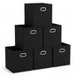 Household Essentials Foldable Fabric Storage Bins 6 Piece Set, Strong Poly-Woven Fabric, Sturdy Chipboard Sides, Grommet Front Handle, Stackable, Classic Design, Black - color: Black, size: 11” L x 11” W x 11” H