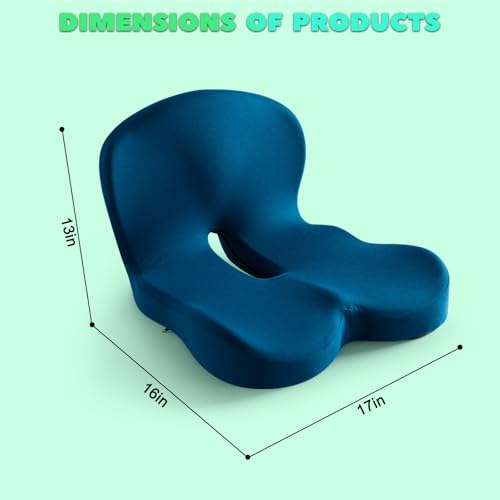 Buttocks Cushion for Office Chair Memory Foam Seat Pad for Butt Support Tailbone Relief Ergonomic Chair Cushion for Home Car Travel or Work (Navy Blue) - color: Navy Blue