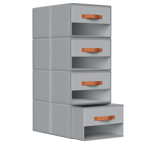 DIMJ Closet Organizers and Storage - Fabric Bins with Drawers for Closet Clothes Organizers with Clear Window, Stackable Storage Drawers Units for Bedroom, Living Room, 4 Pack, Grey - color: Grey, size: Medium - 4 Pack