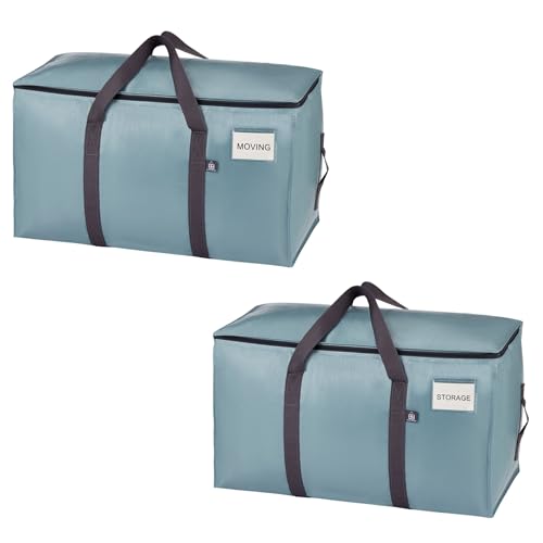 VENO 2 Pack Heavy Duty Moving Bags, 90L Extra Large Moving Boxes Alternative, 50lbs Load,Wraparound Handles,Zippers & Tag,Packing Supplies for College Dorm Essentials, Clothes Storage(Light Blue) - color: Light Blue, size: 2 Pack