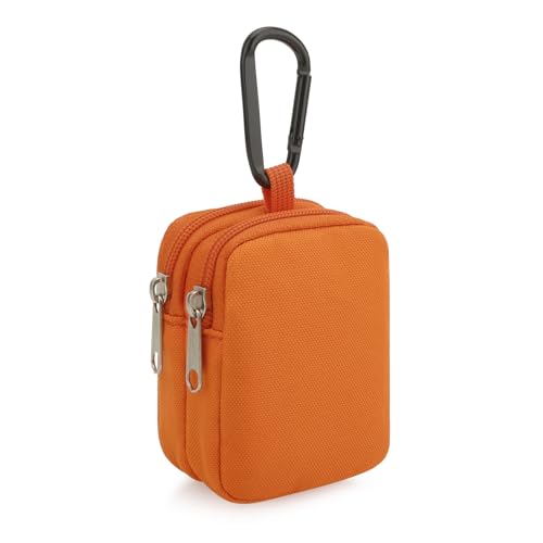 E-Tree Coin Purse with Carabiner Clip, Dual Layer Card Case Holder, Mini Pouch for AirPod Earphone Keychain USB Cable,Wallet, Small Accessories Organizer Bag for Women and Men (Orange) - color: Orange