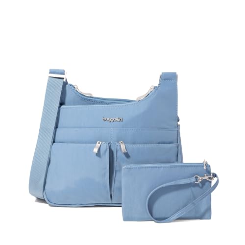 Baggallini Crossbody Travel Bag 11x8.5 Lightweight Water-resistant Nylon Handbag - color: Cornflower