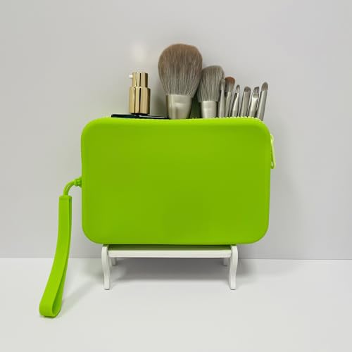 Large Silicone Multifunctional Essential Bag Portable Travel Makeup Bag for Women Men Cards Cash Bag Zipper Pouch (Green) - color: Green