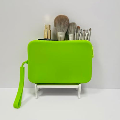 Large Silicone Multifunctional Essential Bag Portable Travel Makeup Bag for Women Men Cards Cash Bag Zipper Pouch (Green) - color: Green