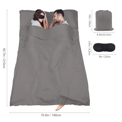Sleeping Bag Liner,Travel Sheet & Adult Sleep Sack, Camping Sheets Travel Sleep Sack for Backpacking,Hotels & Hostels -Lightweight Single &Double Travel Sheet Camping Sheets - color: Double Gray