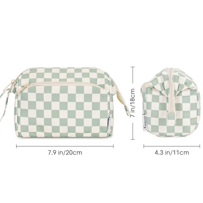 Narwey Makeup Bag Women Girls, Travel Toiletry Bag for Women Cosmetic Bag Organizer Make up Bag with Compartments Toiletries Medicine Bag (Mint Green Checkerboard) - color: Z-Mint Green Checkerboard