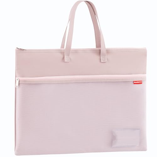 Pendancy Mesh Zipper Pouch A3 Size, Large Double Pocket Waterproof File Bag with Handle, 13x17 in Foldable Document Storage for Puzzle Project/Cross Stitch/Travel/Office（Advanced Pink） - color: Dark Pink, style: DIY Label Type A3 Size(13x17in)