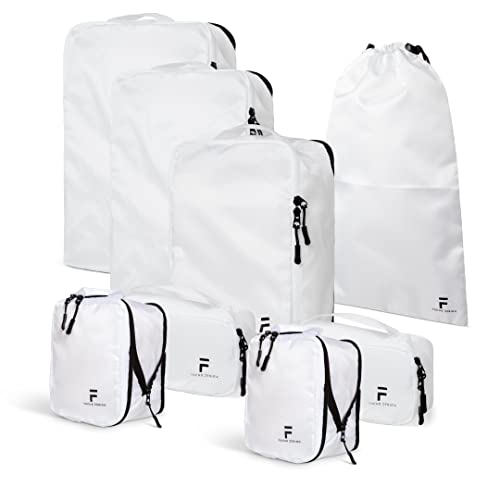 8 Piece Compression Packing Cubes Set - Double Capacity Design for Travel - Small, Medium & Large Sizes - Carry-On Suitcase Organizer Bags (White) - color: White