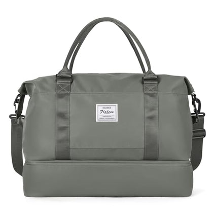 Travel Duffel Bag with Shoes Compartment, Overnight Weekender Bags for Women,Carry on Personal Item Bag，Extra Large - color: A-Olive Green, size: Extra Large