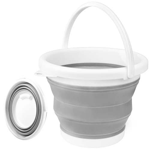 Collapsible Bucket with Handle 10L(2.6 Gallon), Portable Mop Bucket for Cleaning, Silicone Ice Buckets for Outdoor Camping Fishing Car Washing Household Cleaning Supplies, Large Plastic Wash Basin Tub - color: Gray, size: 10L