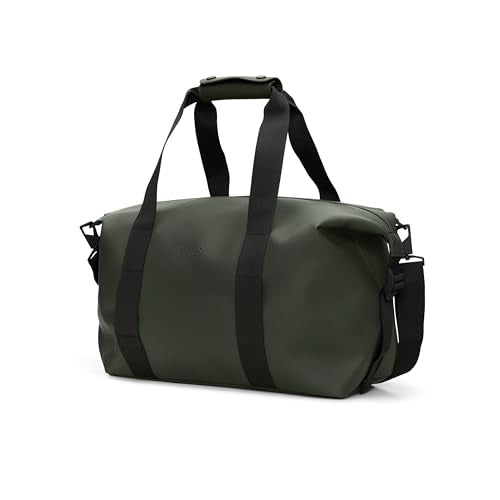 RAINS Hilo Weekend Bag Small - Green Waterproof Travel Duffel for Men and Women - Compact Black Duffle with Coated Zip, Adjustable Strap, Compression Straps - 2 Year Warranty - color: Green