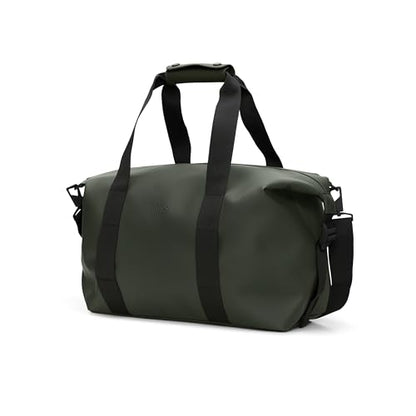RAINS Hilo Weekend Bag Small - Green Waterproof Travel Duffel for Men and Women - Compact Black Duffle with Coated Zip, Adjustable Strap, Compression Straps - 2 Year Warranty - color: Green