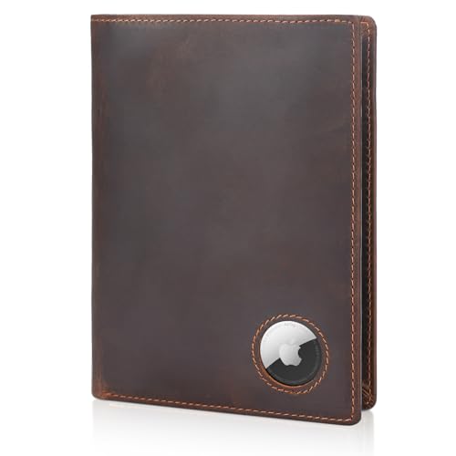 Polare Luxury RFID Blocking Leather Passport Holder Travel Wallet For Men and Women (Dark Brown with AirTag Slot) - color: Dark Brown with AirTag Slot