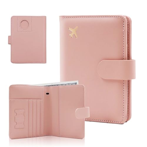 Melsbrinna Premium Leather Passport Holder Covers Case, Waterproof Rfid Blocking Travel Wallet Passport Holder with Pen Holder, Cute Passport Book for Women/Men - color: AIR-PINK