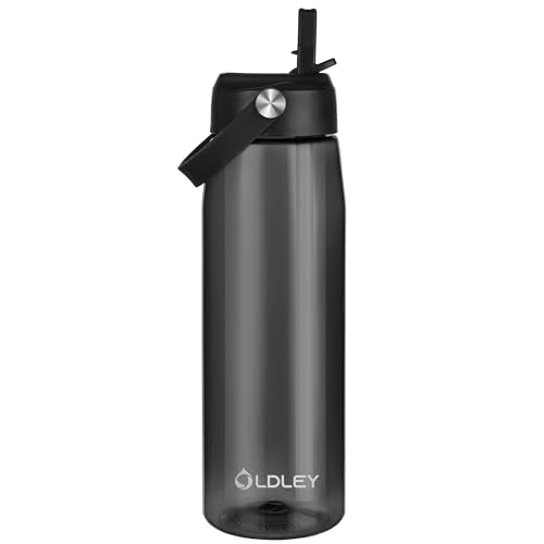 OLDLEY 32 oz Water Bottle with Straw, Leakproof Sports Water Bottle with Carry Strap, BPA-Free Large Water Bottles for Home,Travel, School, Outdoors, Gym, Tritan, Black - color: Black