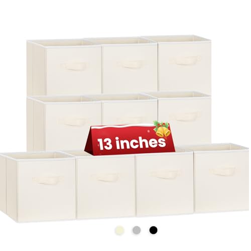 Criusia Large Storage Cubes, 13 Inch Cube Storage Bins for Shelves Closet Nursery Bedroom - 10 Pack Collapsible Storage Baskets with Handles - Fabric Bins for Organizing Magazines Clothes Toys (Beige) - color: Beige, size: 10 Pack - 13 inches