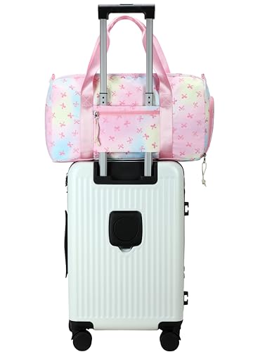 Gym Bag Sports Duffle Bag with Wet Pocket Weekender Overnight Bags with Waterproof Shoe Pouch and Air Hole for Girls Kids Women Workout Travel Bags (Bow Rainbow) - color: Bow Rainbow
