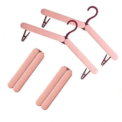 4 Pack Travel Hangers,Foldable Hangers,with Hidden Clips,Lightweight and Portable,Space Saving,Suitable for Skirts, Pants,Suits, Jackets, etc (Pink) - color: Pink