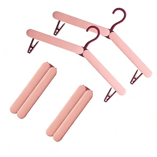 4 Pack Travel Hangers,Foldable Hangers,with Hidden Clips,Lightweight and Portable,Space Saving,Suitable for Skirts, Pants,Suits, Jackets, etc (Pink) - color: Pink