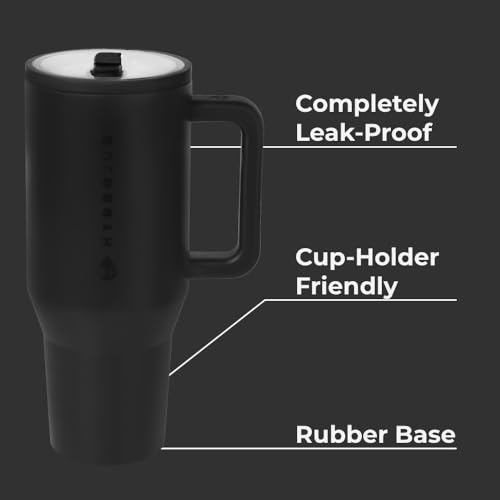 HydroJug Traveler - 32 oz Water Bottle with Handle & Flip Straw - Fits in Cup Holder, Leak Resistant Tumbler-Reusable Insulated Stainless Steel & Rubber Base - Gifts for Women & Men, Black - color: Black, size: 32oz