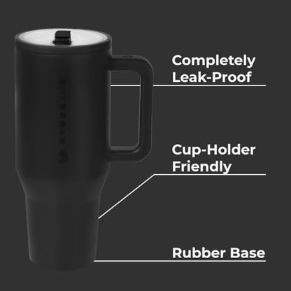 HydroJug Traveler - 32 oz Water Bottle with Handle & Flip Straw - Fits in Cup Holder, Leak Resistant Tumbler-Reusable Insulated Stainless Steel & Rubber Base - Gifts for Women & Men, Black - color: Black, size: 32oz