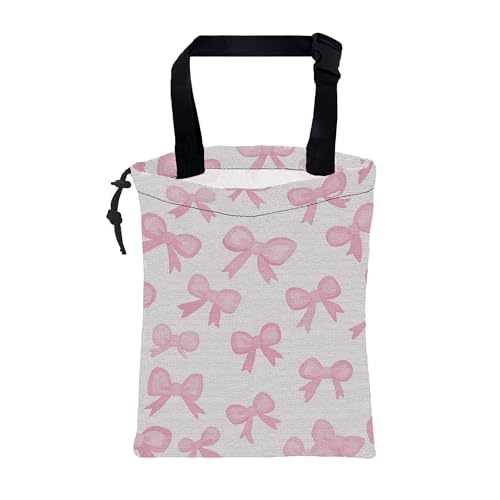 Car Trash Bag Pink Ribbon Bow Hanging Drawstring Car Organizer and Storage Bag with Adjustable Buckle Canvas Garbage Bin for Back Seat or Hanging Headrest Car Decor Road Trip Essentials - color: Pink Ribbon Bow